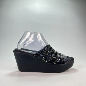 Skechers Rumble Up Funny Business Black Slip On Wedge Sandals Women's Size 8